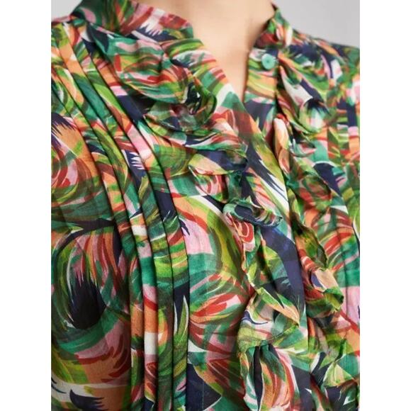 SALONI Raquel Silk Chiffon Belted Midi Dress Jade Palmier Saks 8 NWT $815 - Picture 14 of 15